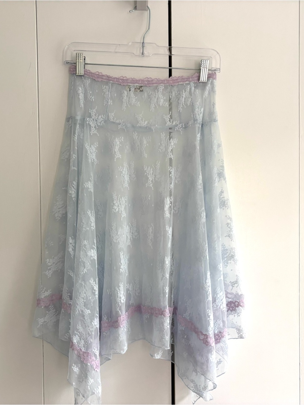 Free People Intimately Lady Lux Blue Lace Asymmetrical Slip Skirt Trim Size XS - Picture 3 of 12